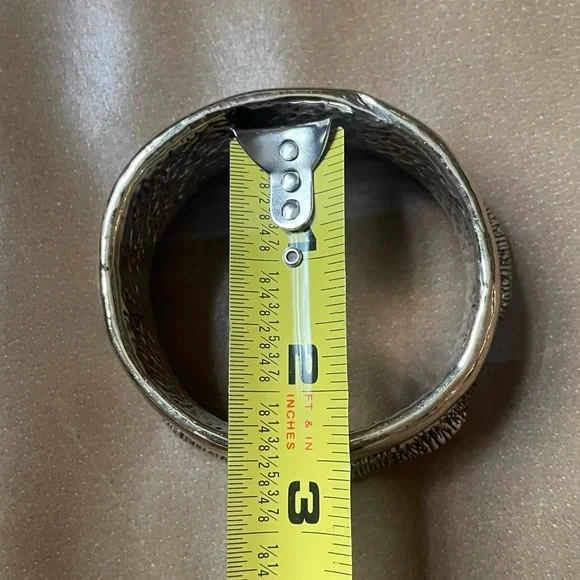 Signed vintage Lebitski 925 Sterling silver textured bangle cuff bracelet wave - Picture 9 of 10